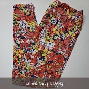LuLaRoe TC Leggings Floral Hawaiian Blue Yellow Orange White NEW